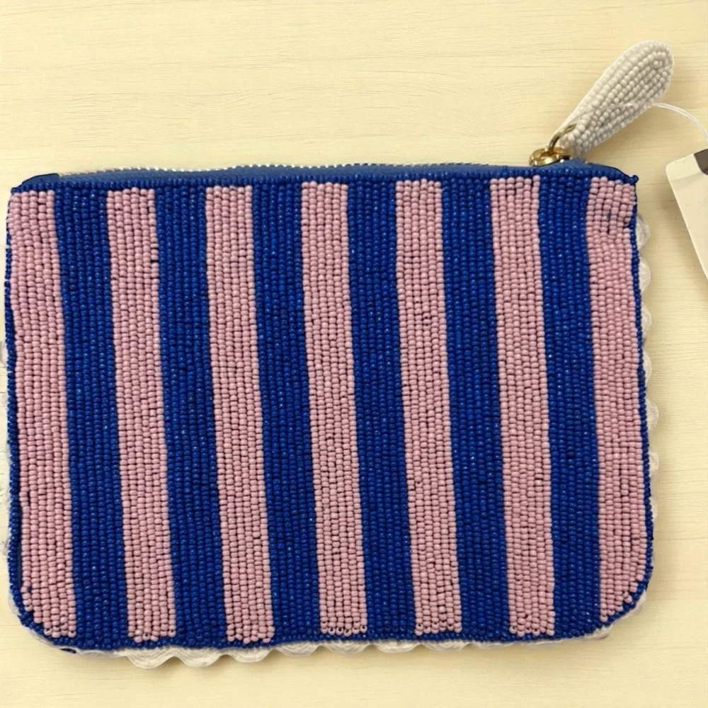 NWT Anthropologie 2025 Beaded Striped Monogram Pouch Letter “S” - Picture 2 of 3